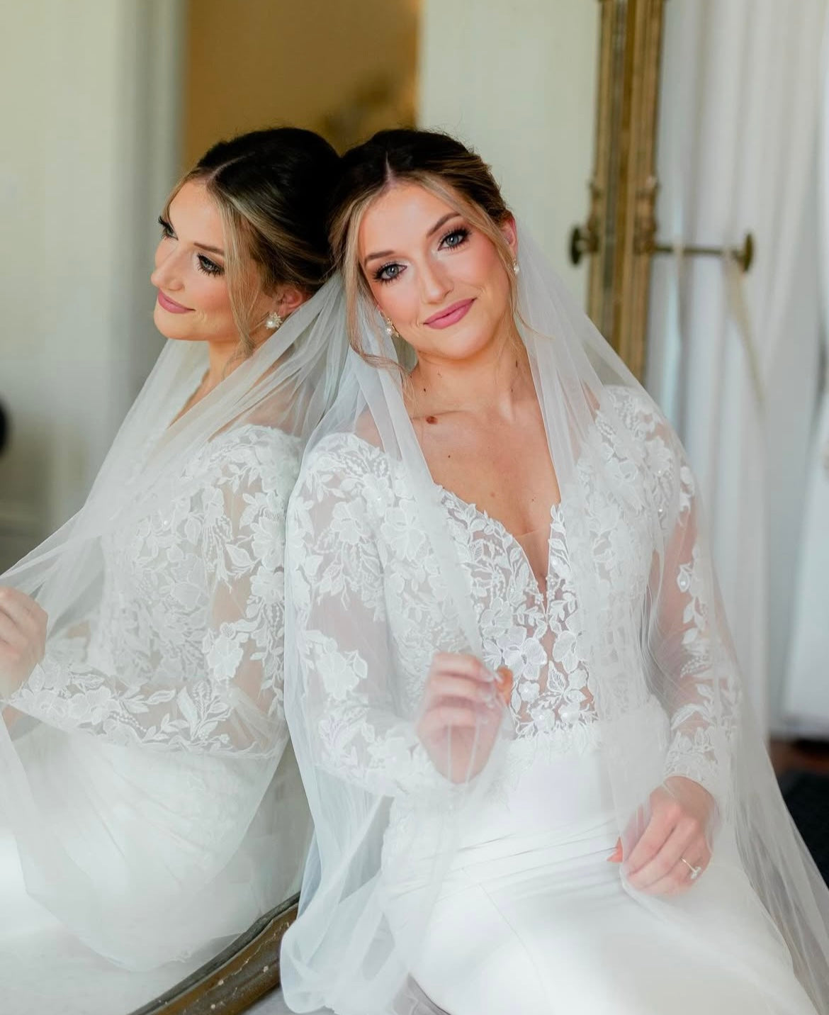 Trixie - long sleeve slim fit wedding dress with mikado bottom and lace insert in the train Trixie - long sleeve slim fit wedding dress with mikado bottom and lace insert in the train