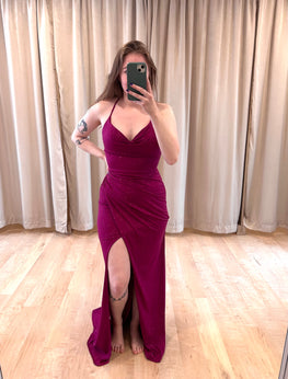 Harissa - Mermaid-cut stretch jersey long dress with flattering pleats