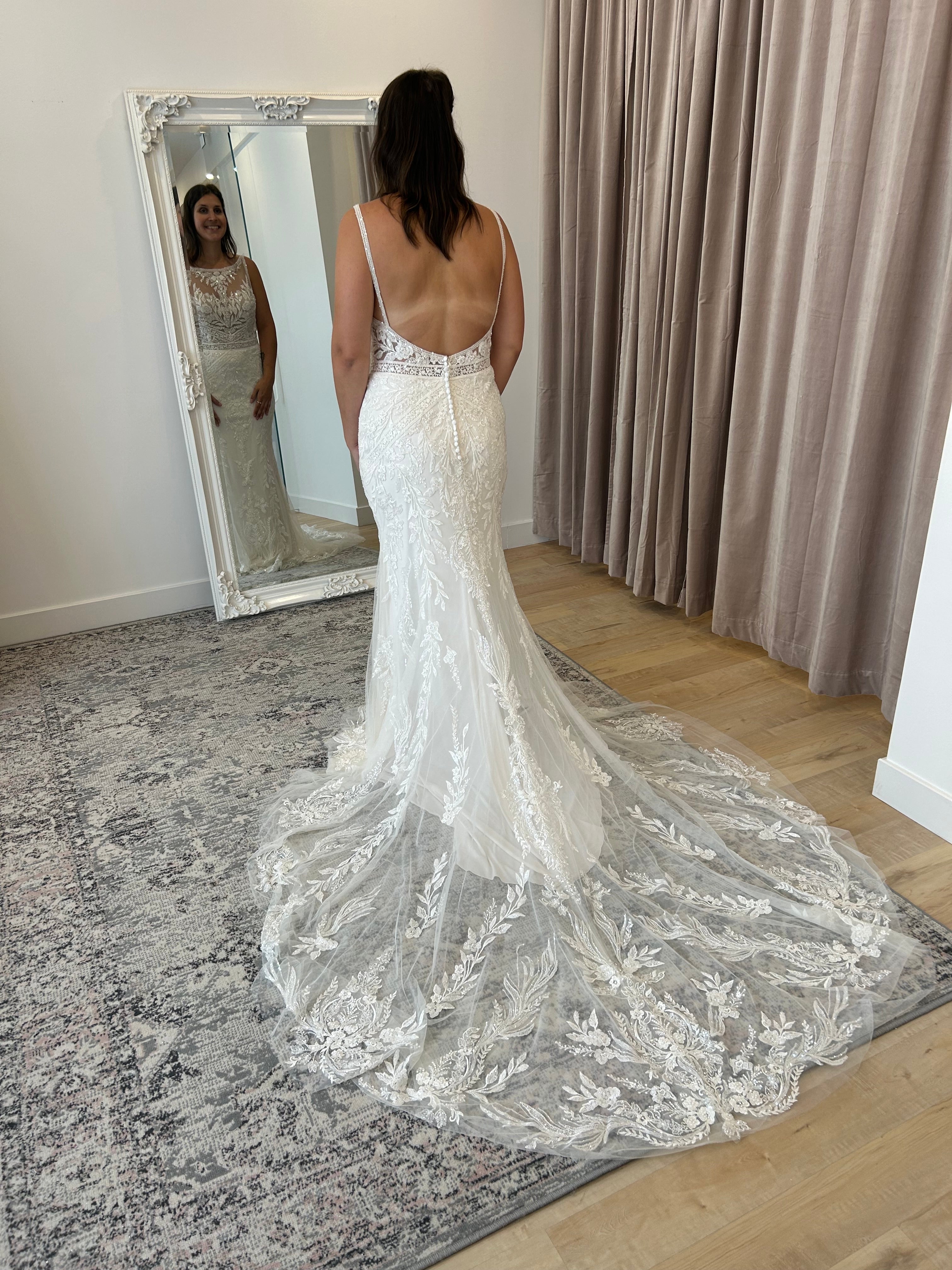Kyle - high end boho glam inspired fitted wedding dress in luxurious lace with open back and tulle overskirt Kyle - high end boho glam inspired fitted wedding dress in luxurious lace with open back and tulle overskirt