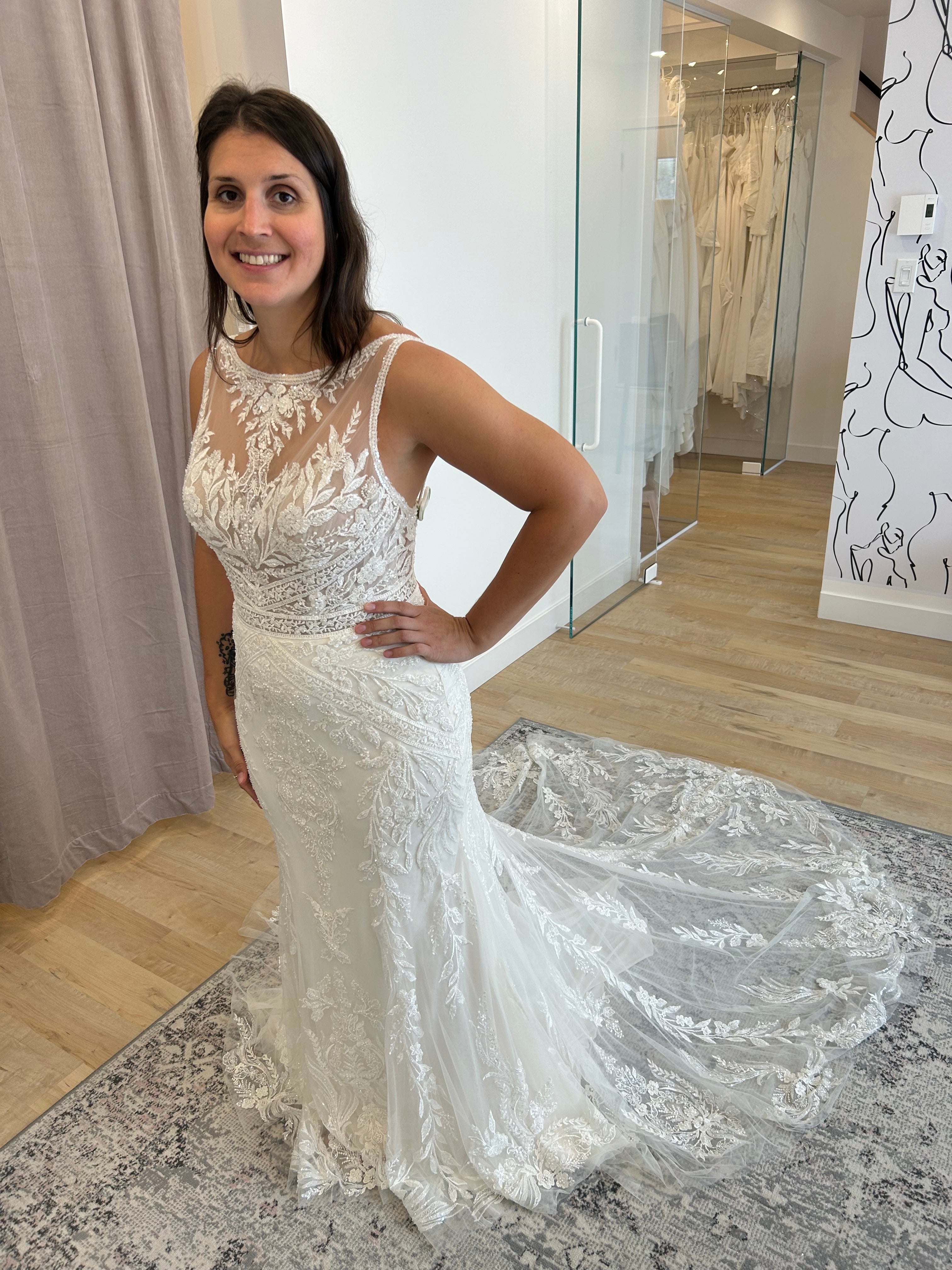Kyle - high end boho glam inspired fitted wedding dress in luxurious lace with open back and tulle overskirt Kyle - high end boho glam inspired fitted wedding dress in luxurious lace with open back and tulle overskirt