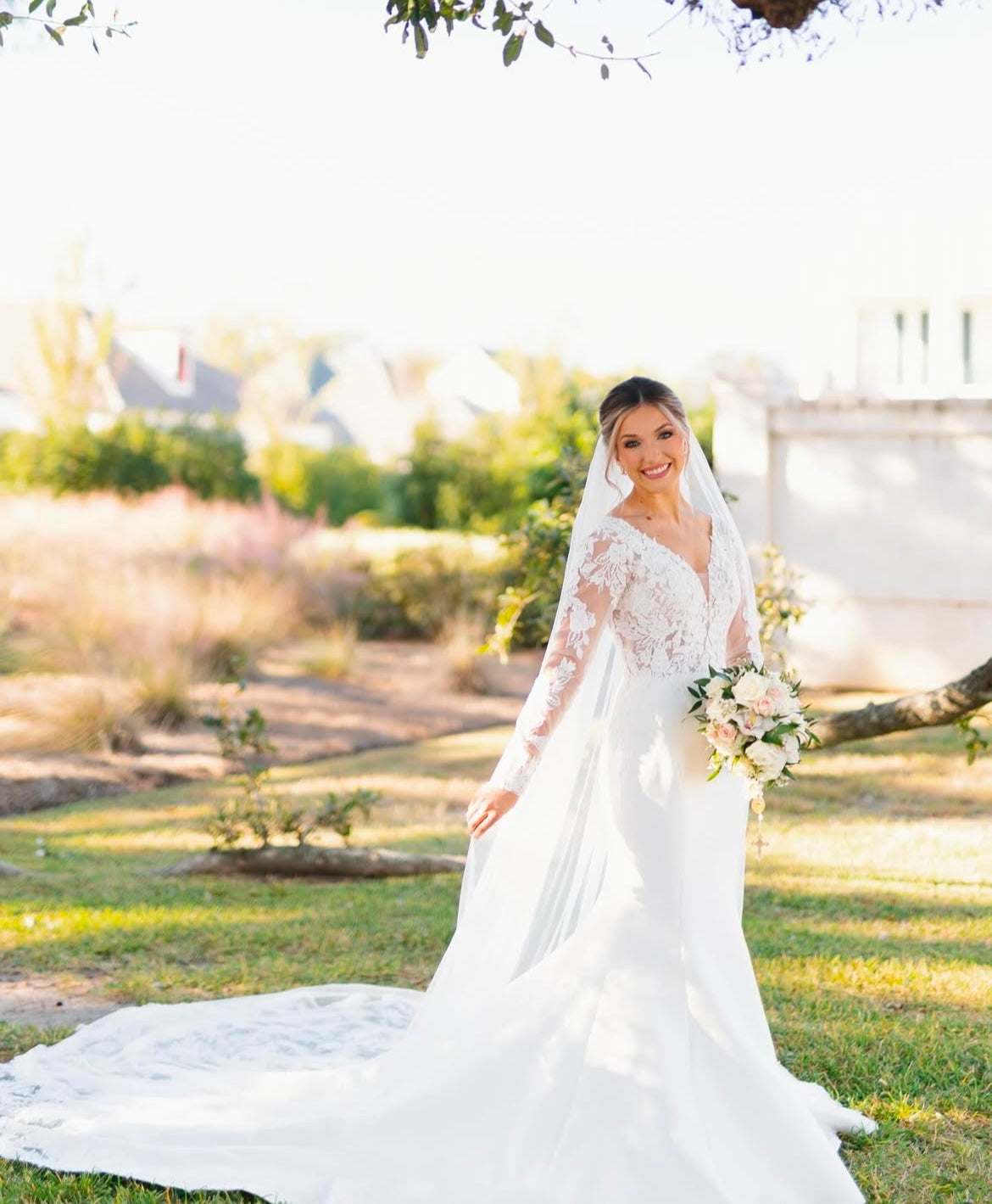 Trixie - long sleeve slim fit wedding dress with mikado bottom and lace insert in the train Trixie - long sleeve slim fit wedding dress with mikado bottom and lace insert in the train