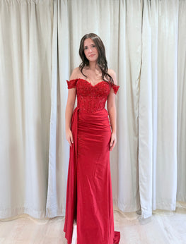 Mélodie- Robe longue bustier à effet corset en jersey extensible coupe sirène avec fente à la jambe