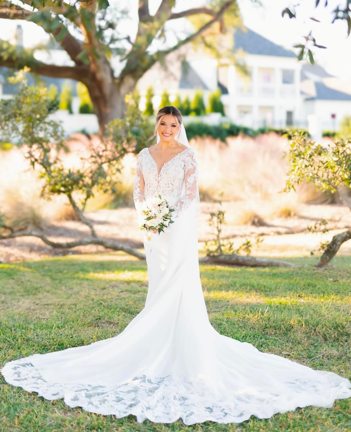 Trixie - long sleeve slim fit wedding dress with mikado bottom and lace insert in the train Trixie - long sleeve slim fit wedding dress with mikado bottom and lace insert in the train