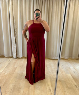 Sissy - Simple maxi dress, high neck and skirt with waterfall slit