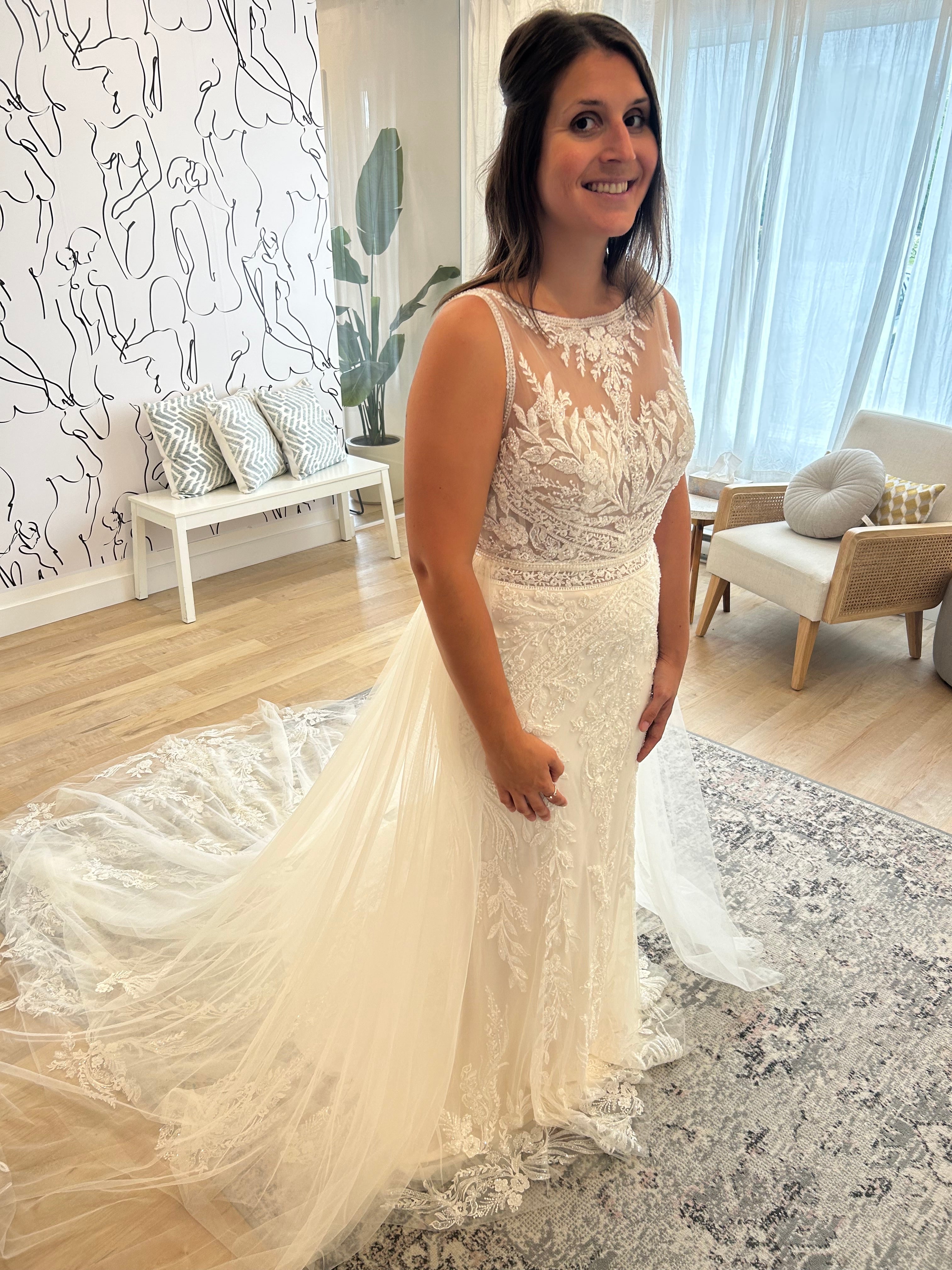 Kyle - high end boho glam inspired fitted wedding dress in luxurious lace with open back and tulle overskirt Kyle - high end boho glam inspired fitted wedding dress in luxurious lace with open back and tulle overskirt