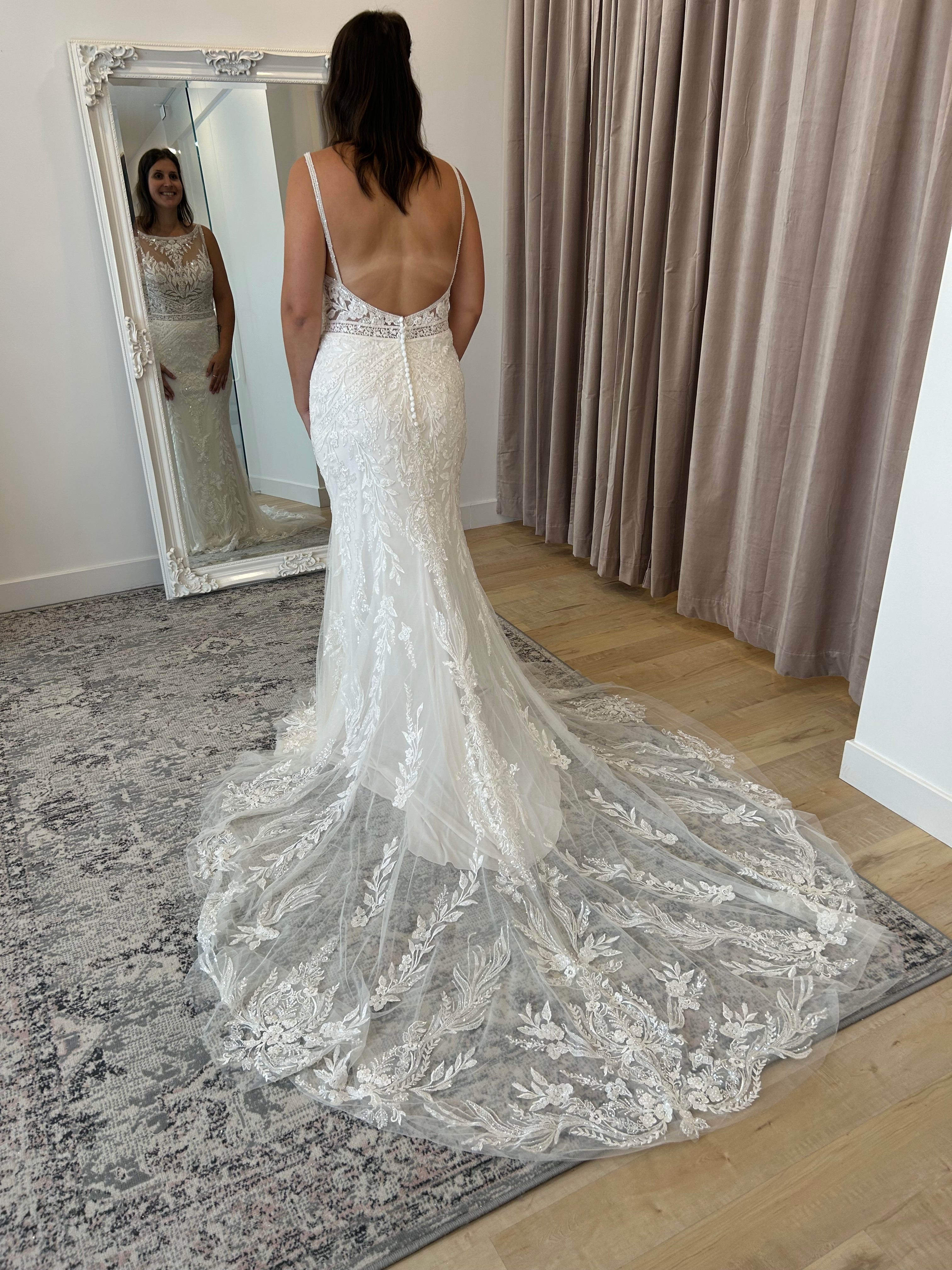 Kyle - high end boho glam inspired fitted wedding dress in luxurious lace with open back and tulle overskirt Kyle - high end boho glam inspired fitted wedding dress in luxurious lace with open back and tulle overskirt