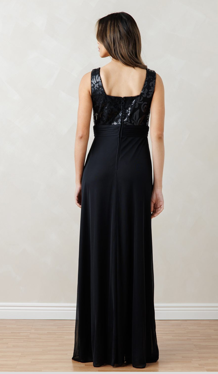 Pauline - ensemble 2 pièces avec robe de coupe droite en crêpe extensible et haut bolero en dentelle brillante Pauline - ensemble 2 pièces avec robe de coupe droite en crêpe extensible et haut bolero en dentelle brillante