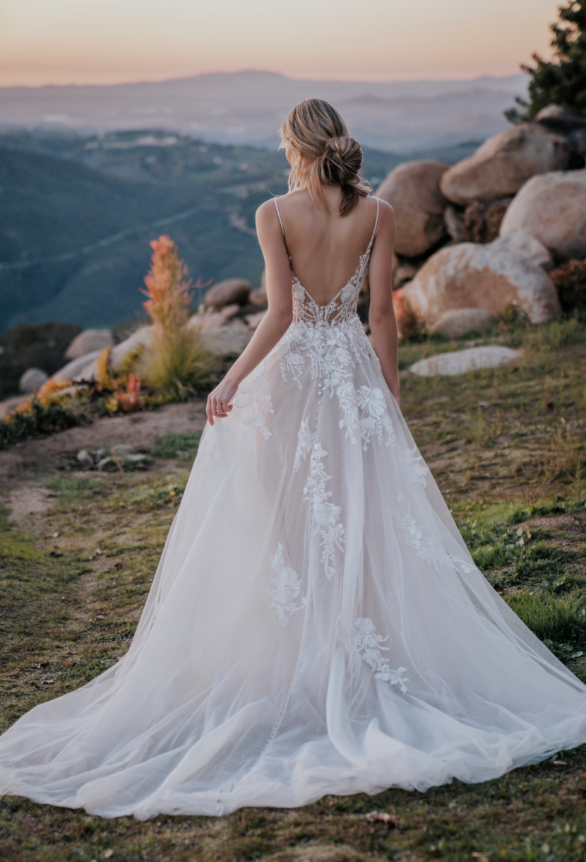 Aussie - robe de mariée haut de gamme à broderie florale avec dos nu en V Aussie - robe de mariée haut de gamme à broderie florale avec dos nu en V