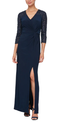 Garcelle *échantillon taille 16* - robe longue en jersey à manches 3/4 avec dentelle aux manches et au dos Garcelle *échantillon taille 16* - robe longue en jersey à manches 3/4 avec dentelle aux manches et au dos