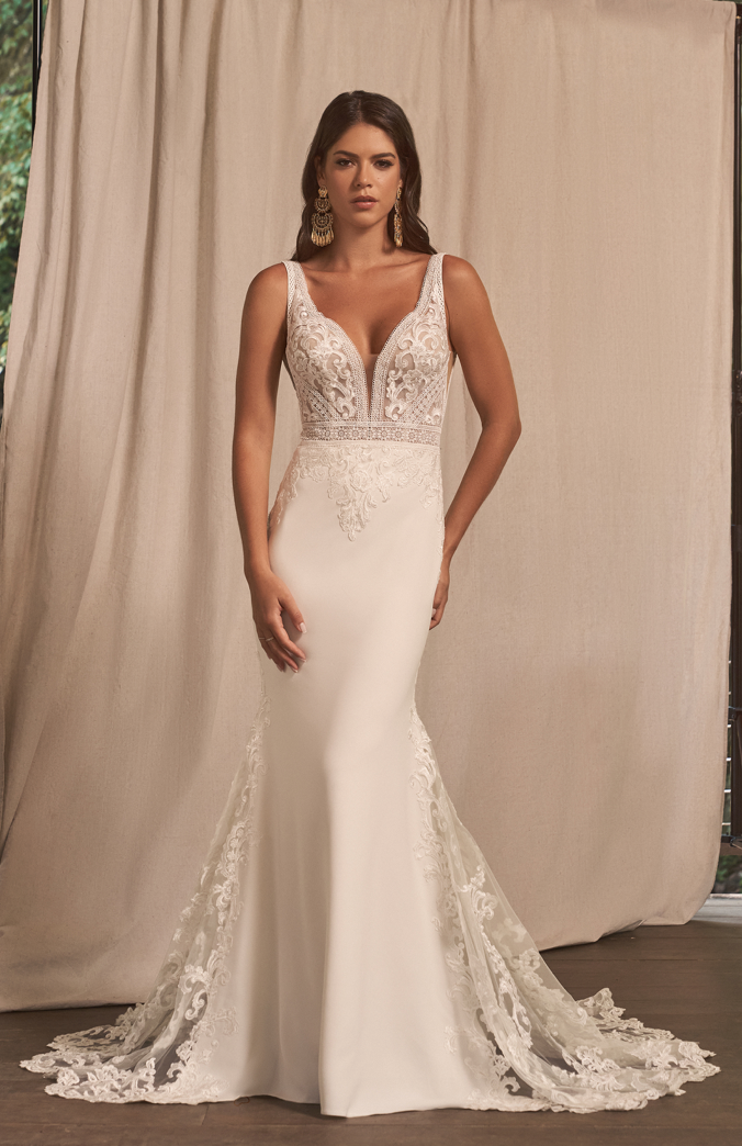 Antonio *échantillon taille 16* - robe de mariée moderne avec haut en dentelle boho et jupe en crêpe avec insertions de dentelle Antonio *échantillon taille 16* - robe de mariée moderne avec haut en dentelle boho et jupe en crêpe avec insertions de dentelle