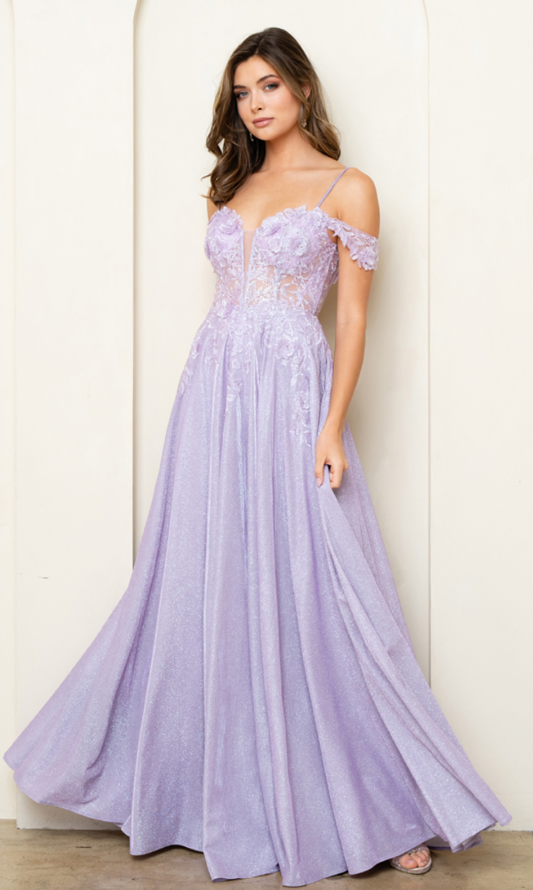 Julia - robe longue en jersey scintillant off shoulders avec décolleté en coeur et effet de transparence, poches, bretelles tombantes Julia - robe longue en jersey scintillant off shoulders avec décolleté en coeur et effet de transparence, poches, bretelles tombantes