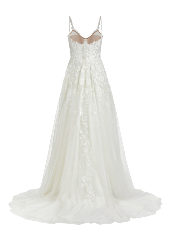 Bianka - robe de mariée romantique de coupe A en tulle et dentelle avec bretelles fines et encolure arrondie Bianka - robe de mariée romantique de coupe A en tulle et dentelle avec bretelles fines et encolure arrondie