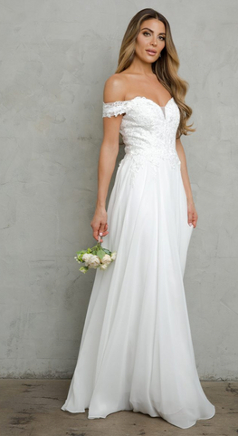 Magan - robe de mariée simple en dentelle et chiffon off shoulder