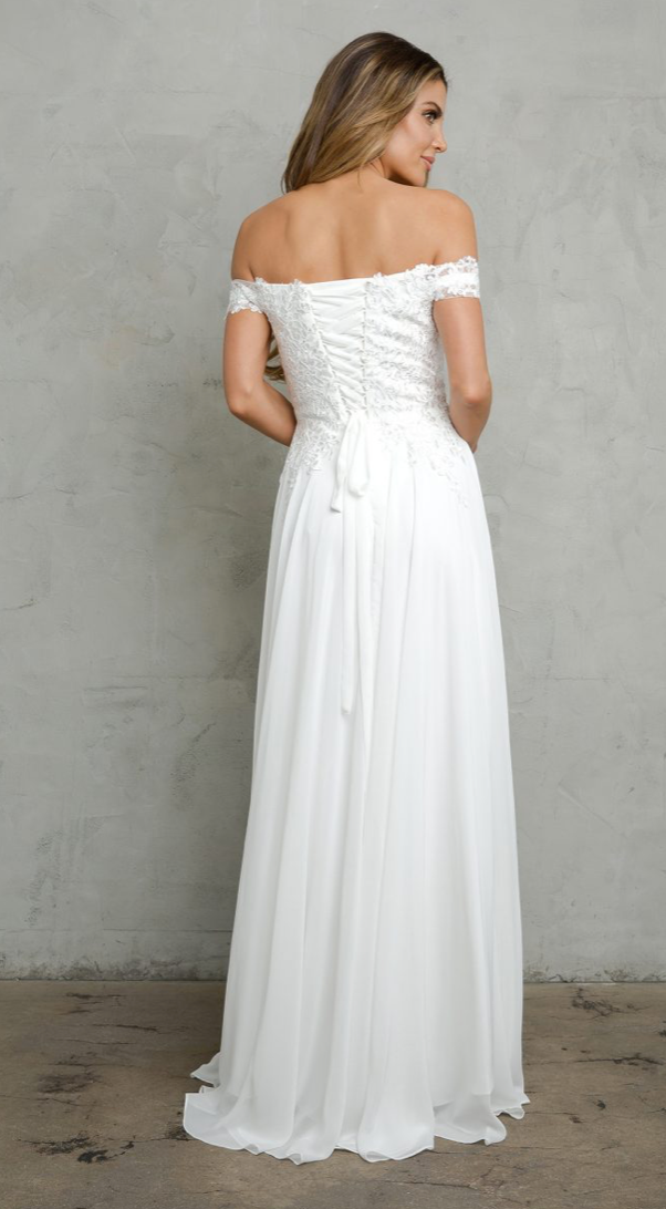 Magan - robe de mariée simple en dentelle et chiffon off shoulder Magan - robe de mariée simple en dentelle et chiffon off shoulder