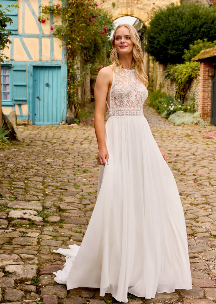 *EXCUSIVITÉ* Joey - robe boho romantique à encolure au cou en dentelle et jupe de chiffon *EXCUSIVITÉ* Joey - robe boho romantique à encolure au cou en dentelle et jupe de chiffon