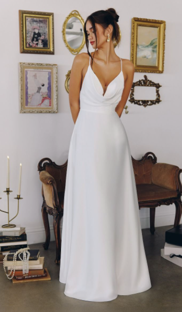 Maisie - robe de mariée simple en satin avec dos dégagé et bretelles fines croisées Maisie - robe de mariée simple en satin avec dos dégagé et bretelles fines croisées