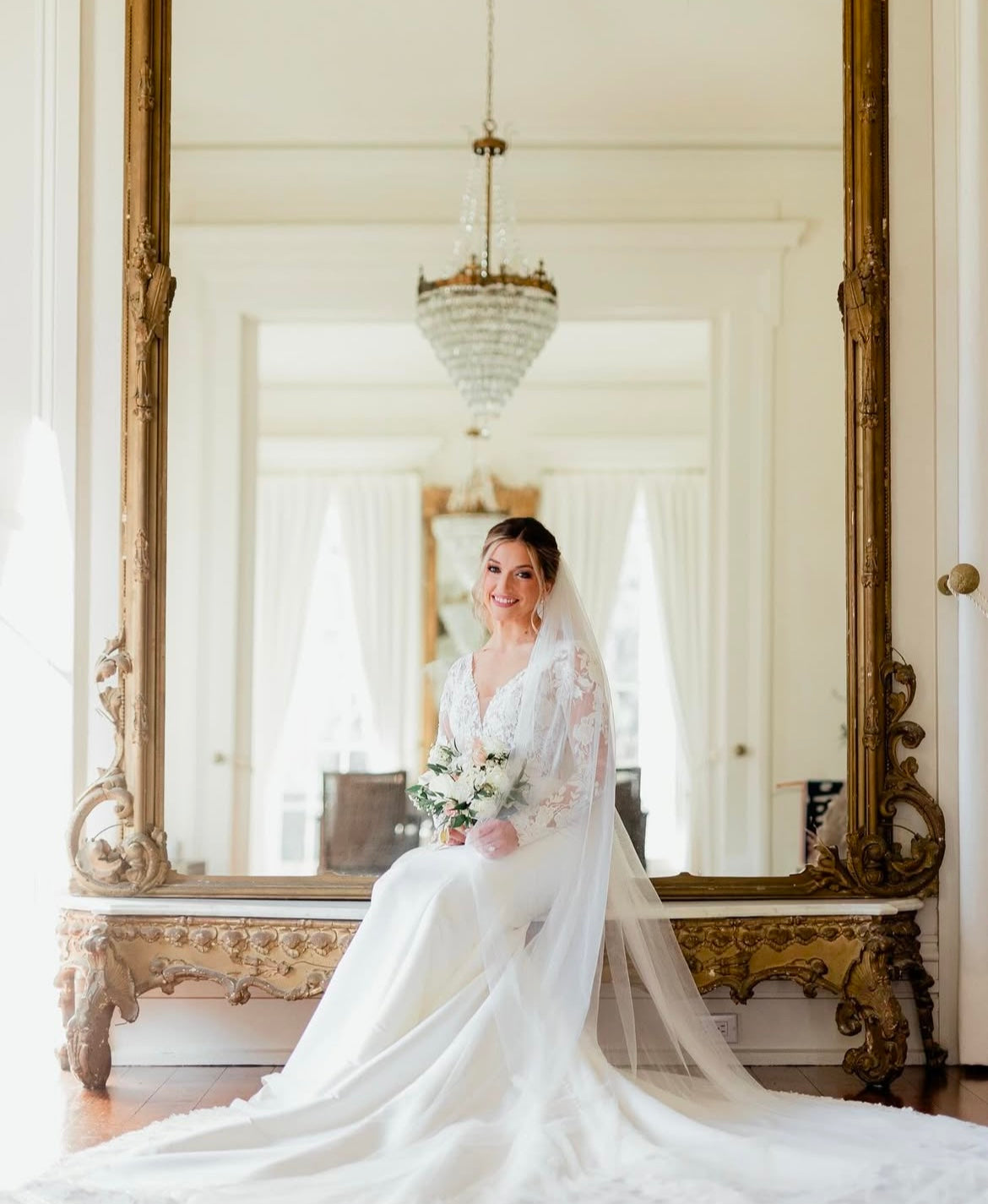 Trixie - long sleeve slim fit wedding dress with mikado bottom and lace insert in the train Trixie - long sleeve slim fit wedding dress with mikado bottom and lace insert in the train