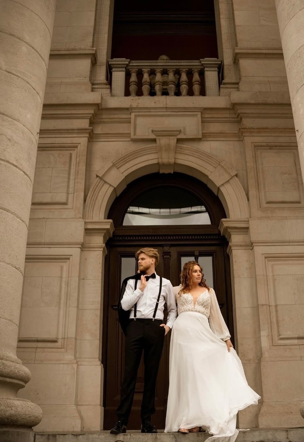 Fancy - wedding dress with long chiffon puff sleeves, lace top, open back and chiffon skirt Fancy - wedding dress with long chiffon puff sleeves, lace top, open back and chiffon skirt