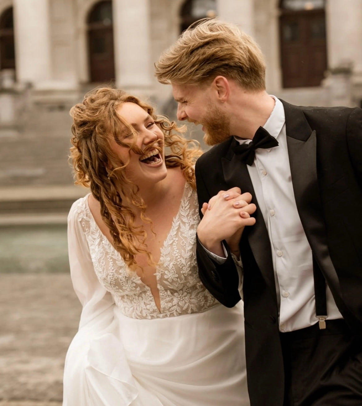 Fancy - wedding dress with long chiffon puff sleeves, lace top, open back and chiffon skirt Fancy - wedding dress with long chiffon puff sleeves, lace top, open back and chiffon skirt