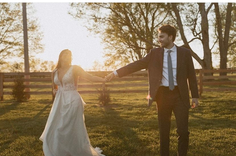 Ewa - boho wedding dress with plunging V-neck top and chiffon skirt Ewa - boho wedding dress with plunging V-neck top and chiffon skirt