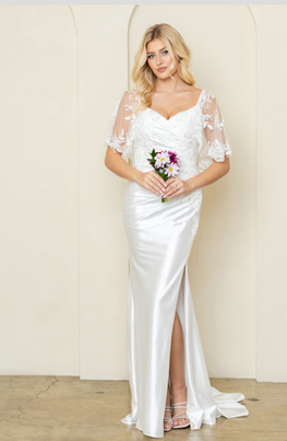 Belma - robe de mariée ajustée en jersey et dentelle avec boléro assorti