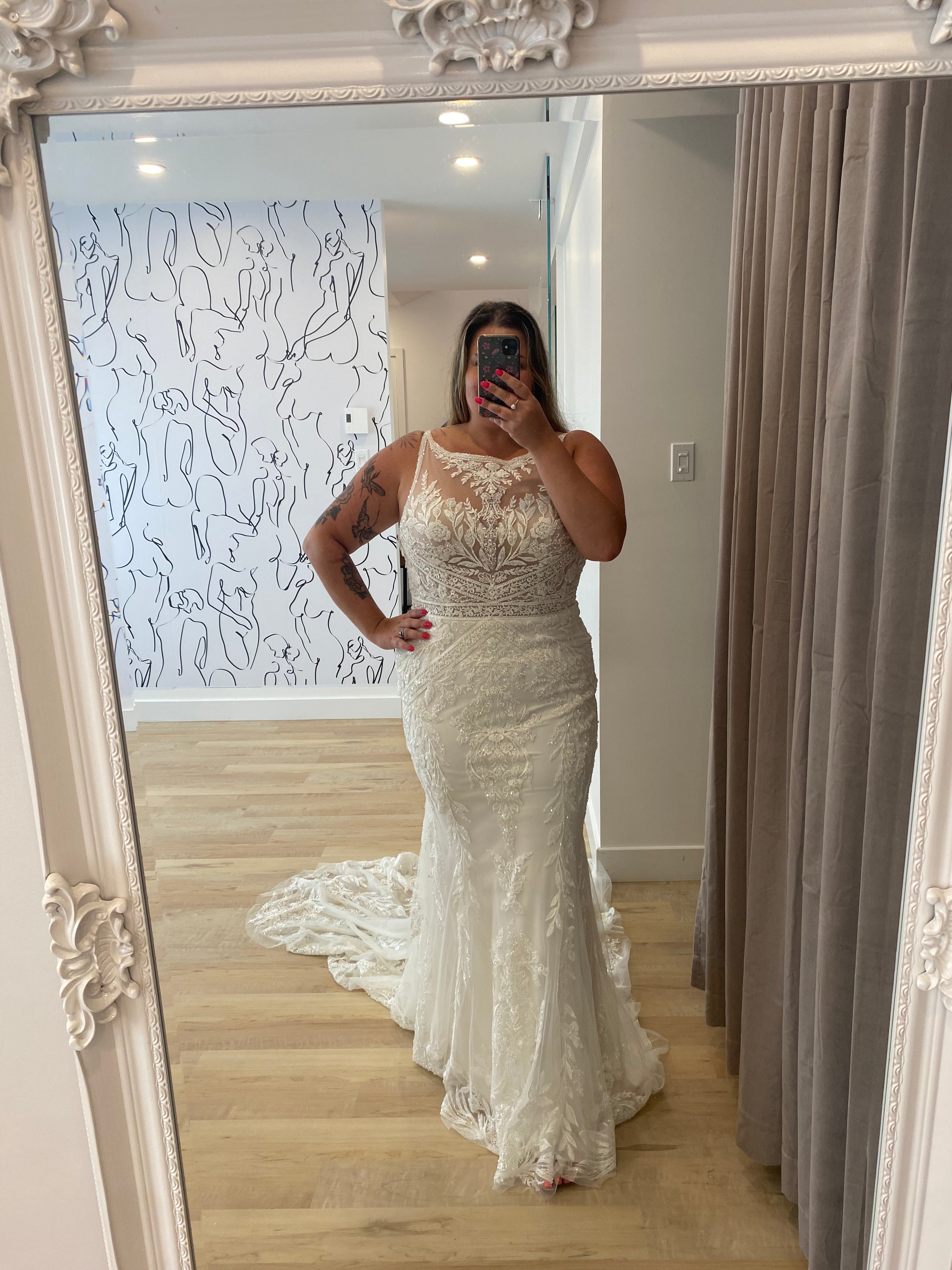Kyle - high end boho glam inspired fitted wedding dress in luxurious lace with open back and tulle overskirt Kyle - high end boho glam inspired fitted wedding dress in luxurious lace with open back and tulle overskirt
