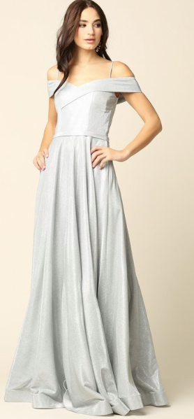 Farley - robe longue en jersey scintillant off shoulders avec décolleté en coeur, poches, bretelles tombantes et jambe fendue Farley - robe longue en jersey scintillant off shoulders avec décolleté en coeur, poches, bretelles tombantes et jambe fendue