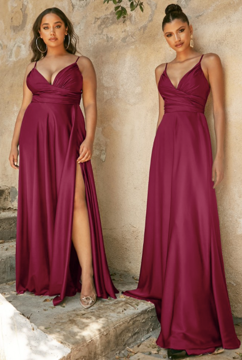 Preston *taille 4 à 14* - robe longue en tissus satiné avec décolleté en V plongeant, bretelles fines et jambe fendue Preston *taille 4 à 14* - robe longue en tissus satiné avec décolleté en V plongeant, bretelles fines et jambe fendue