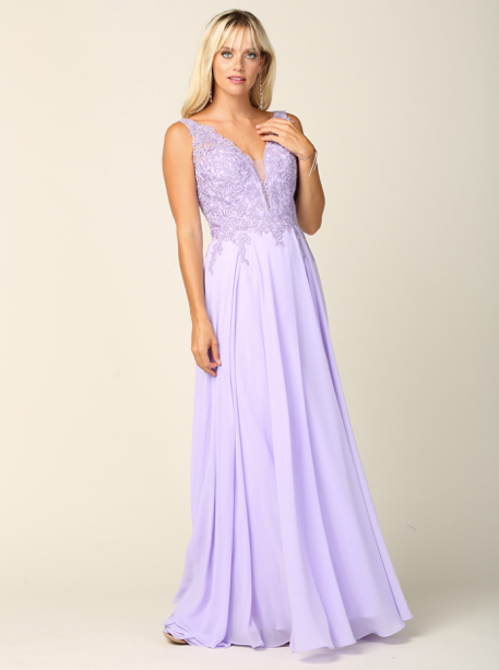 Darlyn - robe longue sans manche avec haut en dentelle non perlée et jupe de chiffon Darlyn - robe longue sans manche avec haut en dentelle non perlée et jupe de chiffon