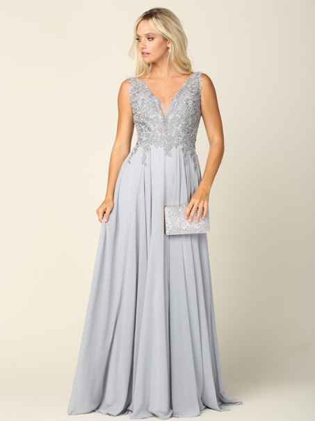 Darlyn - robe longue sans manche avec haut en dentelle non perlée et jupe de chiffon Darlyn - robe longue sans manche avec haut en dentelle non perlée et jupe de chiffon