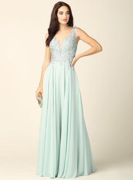 Darlyn - robe longue sans manche avec haut en dentelle non perlée et jupe de chiffon Darlyn - robe longue sans manche avec haut en dentelle non perlée et jupe de chiffon