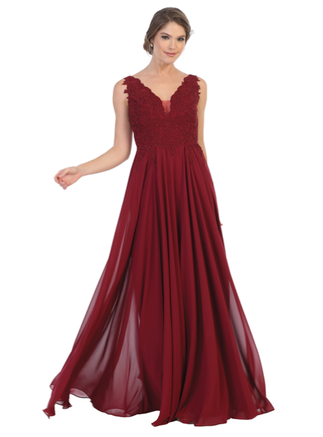 Darlyn - robe longue sans manche avec haut en dentelle non perlée et jupe de chiffon Darlyn - robe longue sans manche avec haut en dentelle non perlée et jupe de chiffon