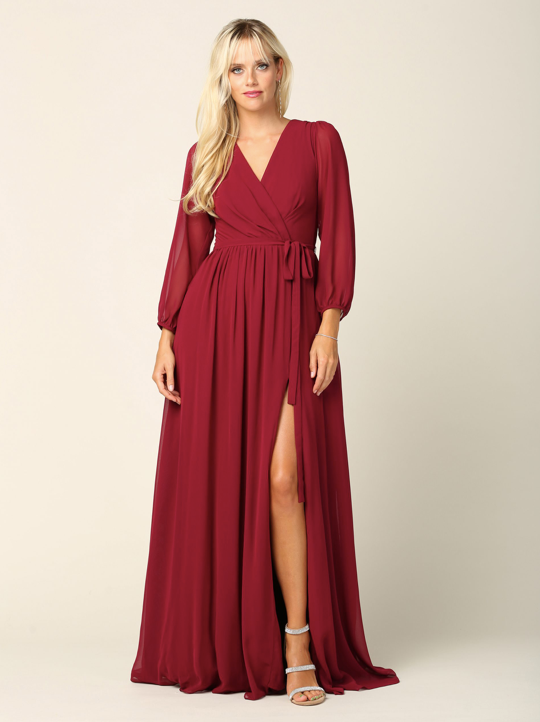 Adaxia - long chiffon dress with neckline with translucent 3/4 sleeves Adaxia - long chiffon dress with neckline with translucent 3/4 sleeves
