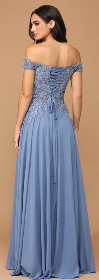 Tux - Robe longue à épaules dénudées avec dentelle et dos lacé Tux - Robe longue à épaules dénudées avec dentelle et dos lacé