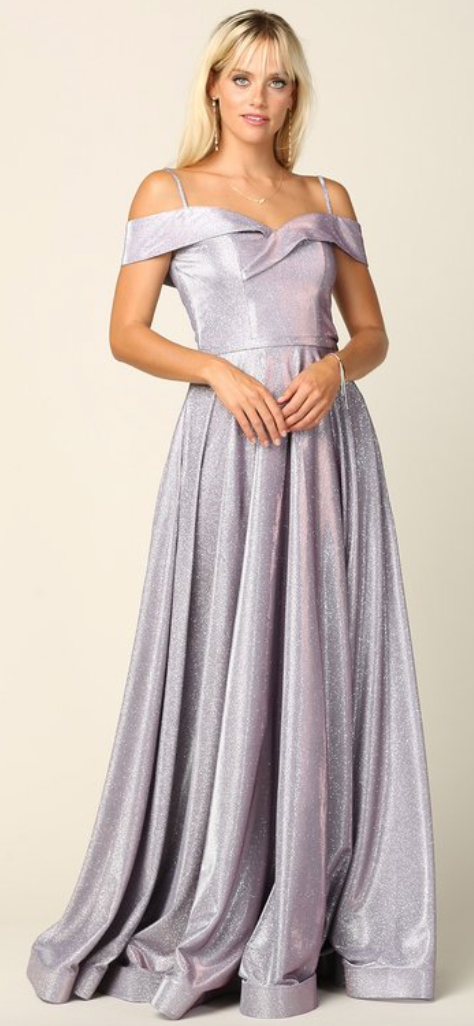 Farley - robe longue en jersey scintillant off shoulders avec décolleté en coeur, poches, bretelles tombantes et jambe fendue Farley - robe longue en jersey scintillant off shoulders avec décolleté en coeur, poches, bretelles tombantes et jambe fendue