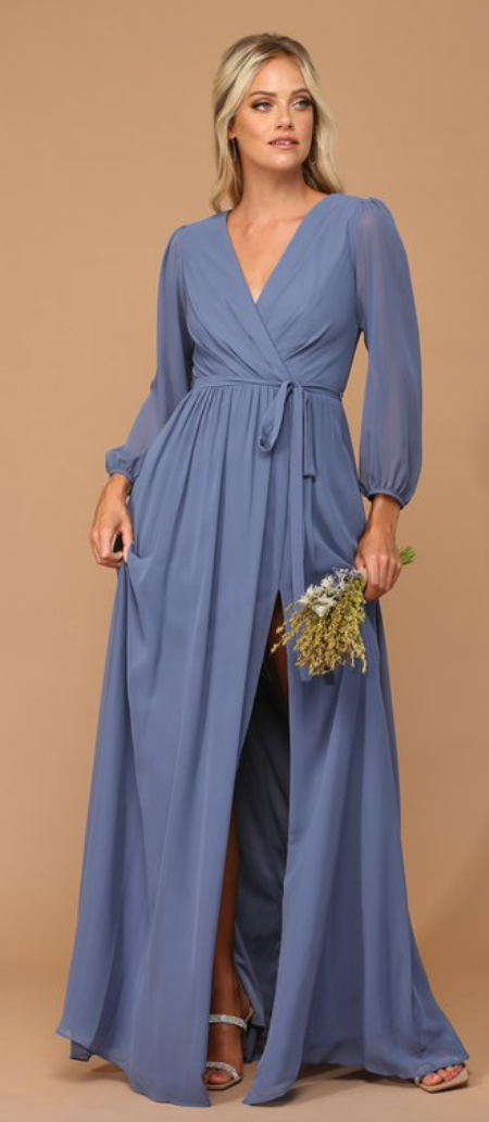 Adaxia - long chiffon dress with neckline with translucent 3/4 sleeves Adaxia - long chiffon dress with neckline with translucent 3/4 sleeves