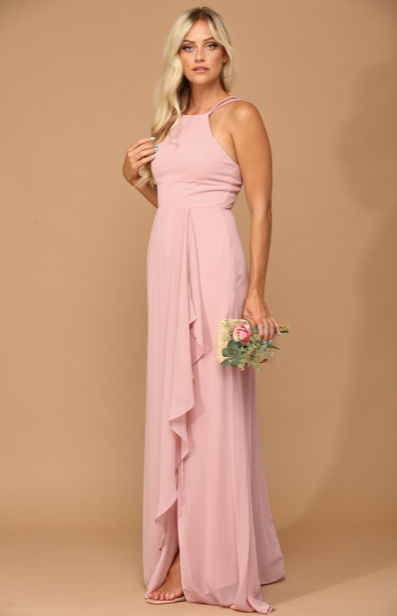 Sissy - Robe longue simple, col haut et jupe avec fente en cascade Sissy - Robe longue simple, col haut et jupe avec fente en cascade