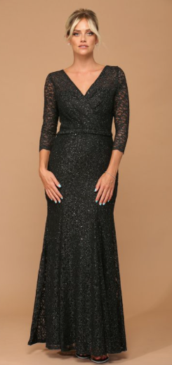 Pamela - robe de coupe droite en dentelle extensible avec brillants légers et manches ¾ Pamela - robe de coupe droite en dentelle extensible avec brillants légers et manches ¾