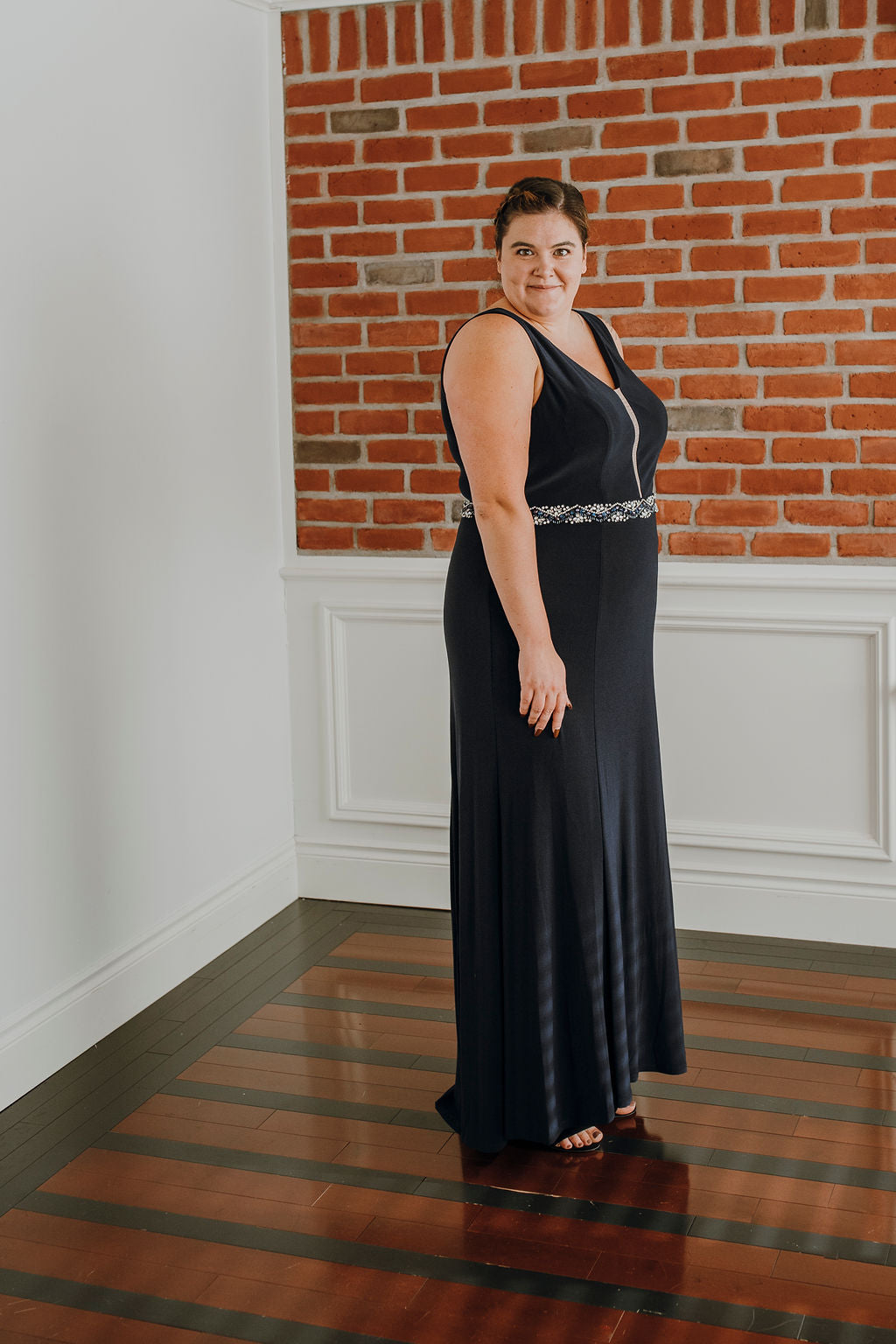 Kayden - straight fit sleeveless stretch jersey dress with illusion neckline with beaded belt Kayden - straight fit sleeveless stretch jersey dress with illusion neckline with beaded belt