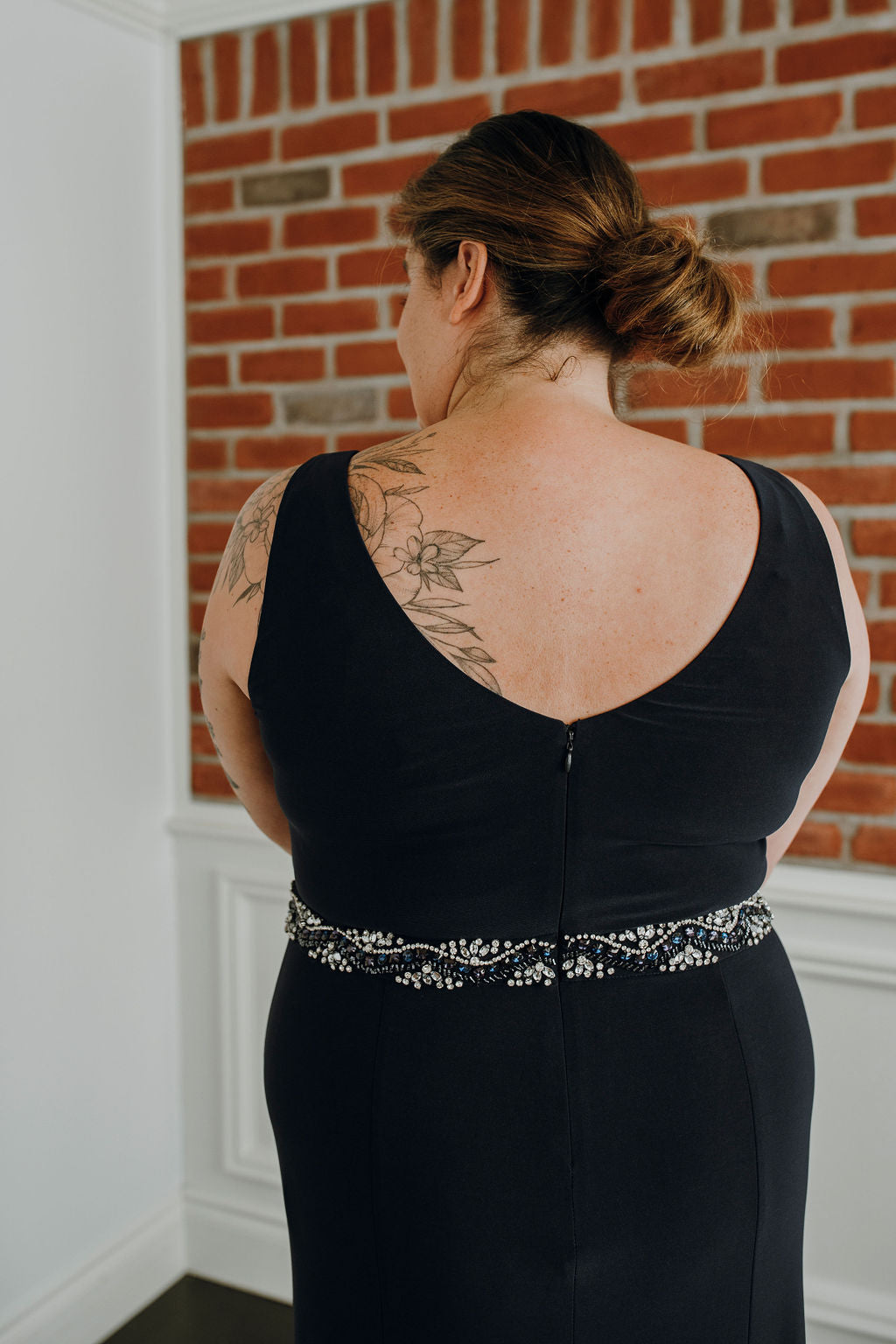 Kayden - straight fit sleeveless stretch jersey dress with illusion neckline with beaded belt Kayden - straight fit sleeveless stretch jersey dress with illusion neckline with beaded belt