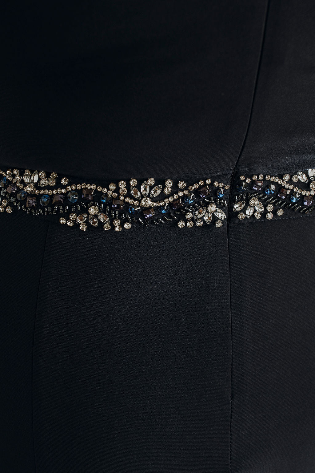 Kayden - straight fit sleeveless stretch jersey dress with illusion neckline with beaded belt Kayden - straight fit sleeveless stretch jersey dress with illusion neckline with beaded belt