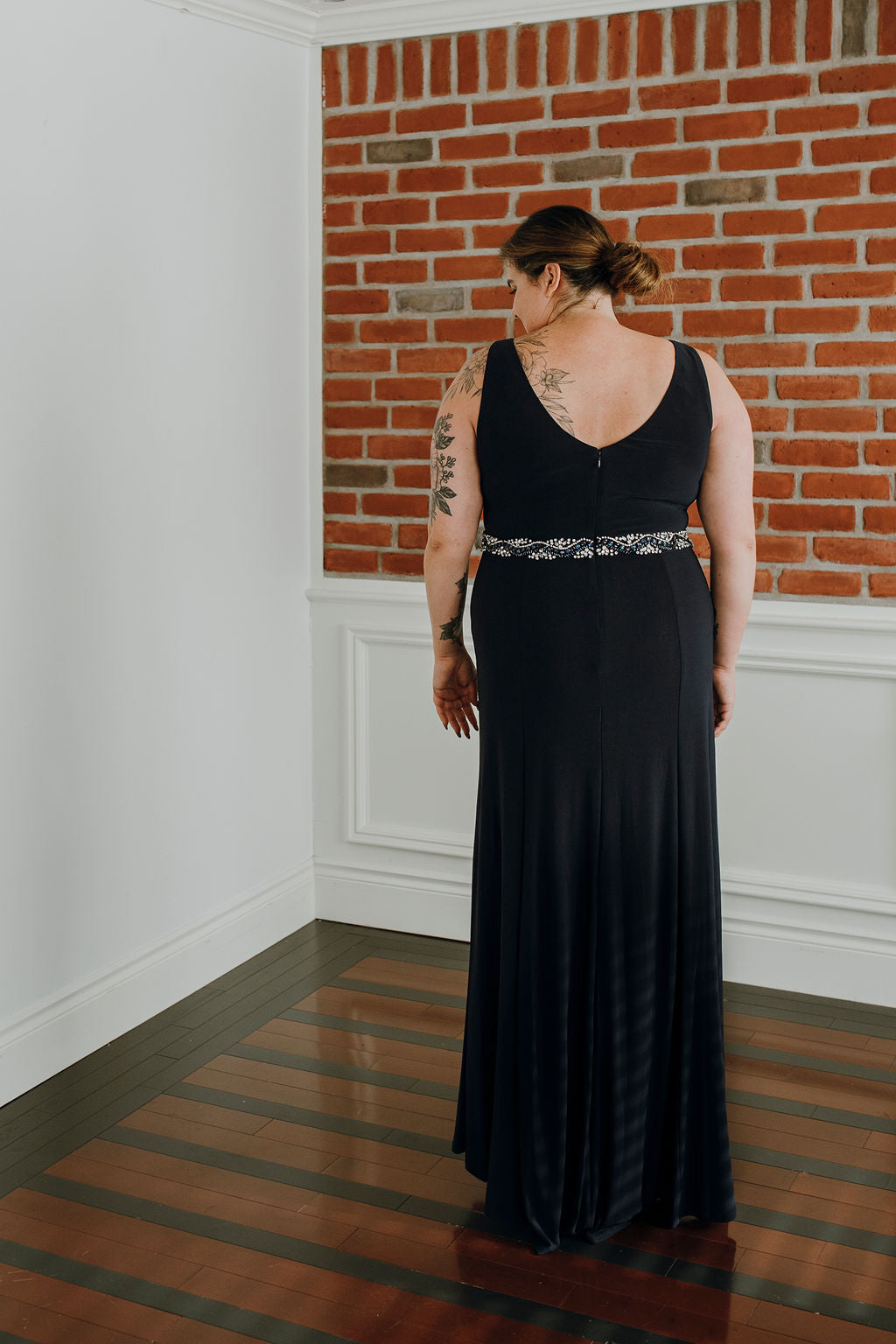 Kayden - straight fit sleeveless stretch jersey dress with illusion neckline with beaded belt Kayden - straight fit sleeveless stretch jersey dress with illusion neckline with beaded belt