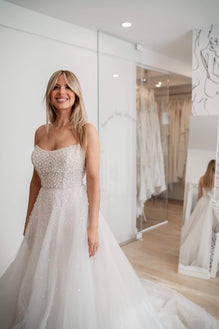 Kenny - fully beaded generous A-line dress with modern strapless style top