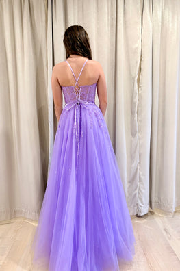 Drake - robe longue de bal en tulle avec broderies et brillants