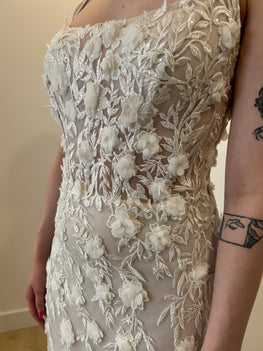 Luke - lace wedding dress with 3D flowers and butterfly effect laced back