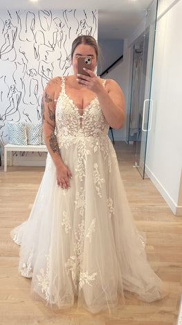 *EXCLUSIVITÉ* Liam - robe de mariée coupe A en tulle avec haut brodée et bretelles larges