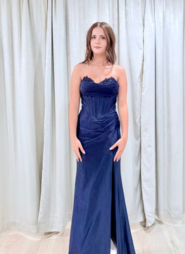 Kylie - Robe longue bustier à effet corset en jersey extensible coupe sirène avec fente à la jambe
