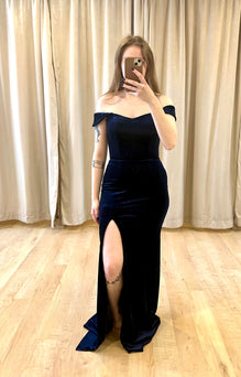 Mistral Off-Shoulder Mermaid Stretch Velvet Maxi Dress