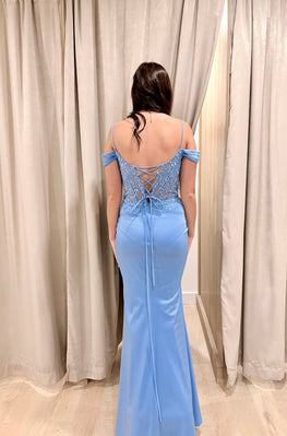 Abygael - Robe longue bustier à effet corset en jersey extensible coupe sirène avec fente à la jambe