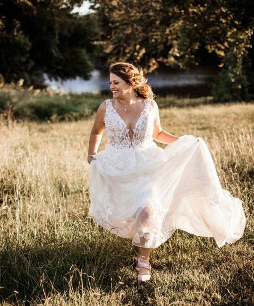 Cooper - A-line boho wedding dress with unique floral lace